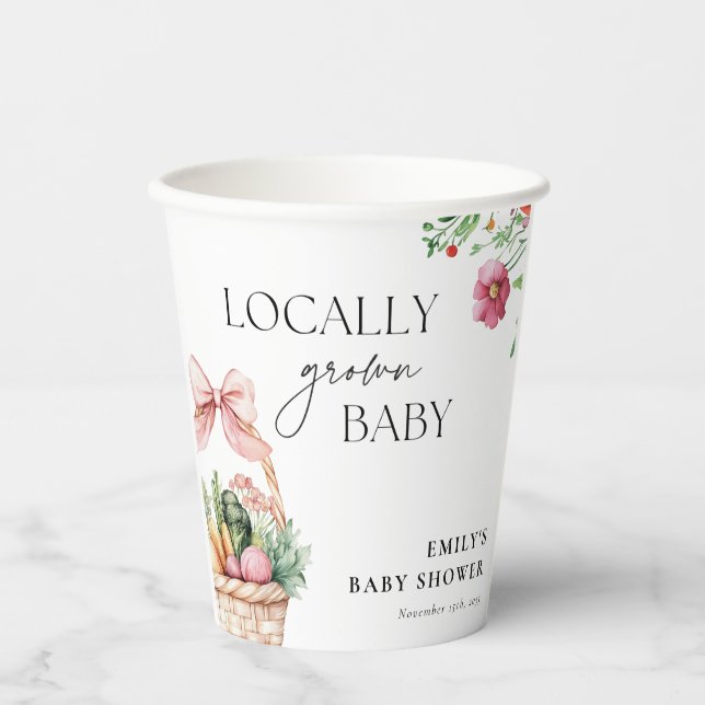 Locally Grown Farmers Market Girl Baby Shower Paper Cups (Front)