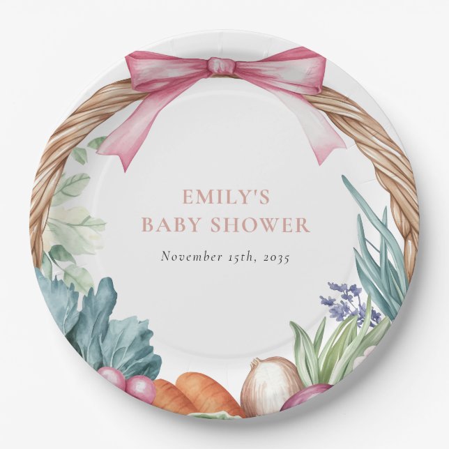 Locally Grown Farmers Market Girl Baby Shower Paper Plate (Front)