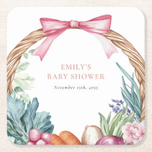 Locally Grown Farmers Market Girl Baby Shower Square Paper Coaster