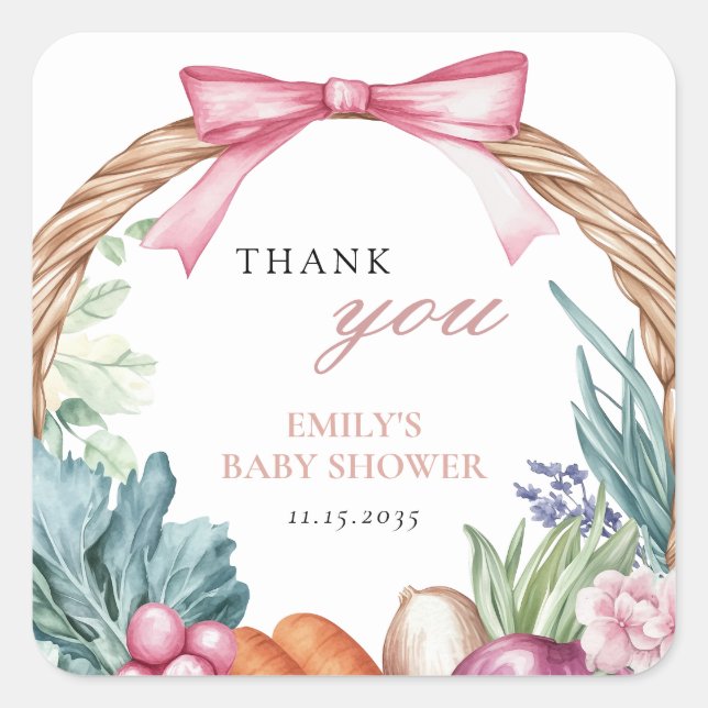 Locally Grown Farmers Market Girl Baby Shower Square Sticker (Front)