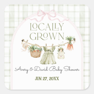 Locally Grown Farmers Market Girl Baby Shower Square Sticker