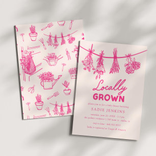 Locally Grown Farmers Market Pink Baby Shower Invitation