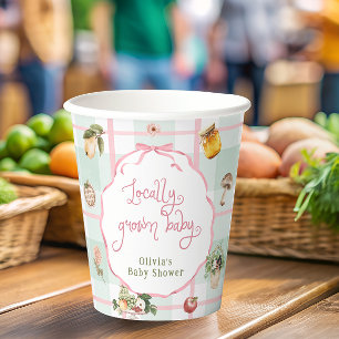 Locally Grown Farmers Market Pink Baby Shower Paper Cups