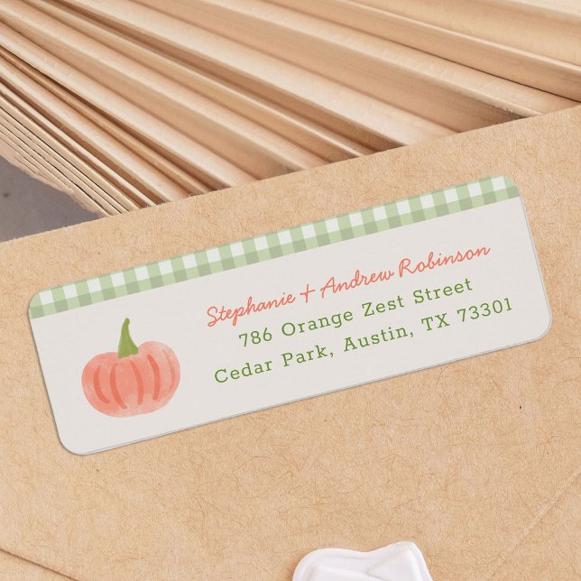 Locally Grown Farmer's Market Return Address (watercolour pumpkin return address labels with gingham pattern detail)