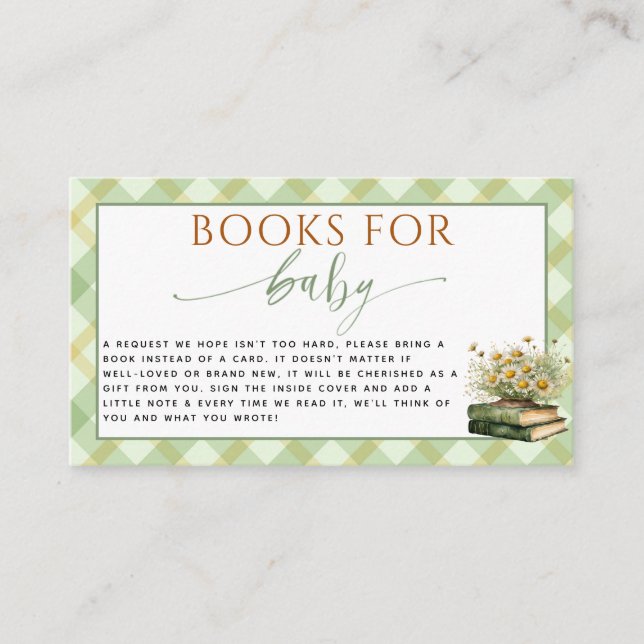 Locally Grown Farmers Rustic Books for Baby shower Enclosure Card (Front)