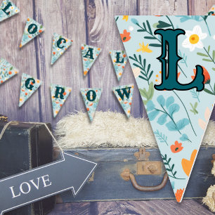 Locally Grown Floral Pattern Blue Baby Shower Bunting