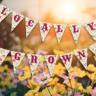 Locally Grown Floral Pattern Pink Baby Shower Bunting