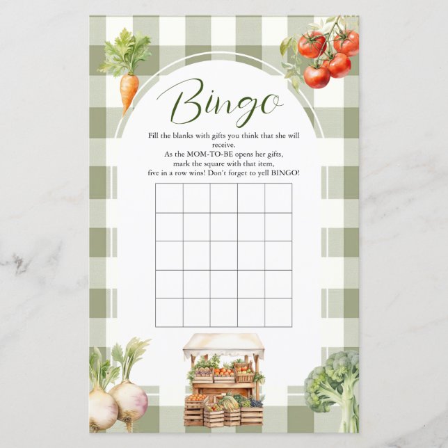 Locally Grown Fresh Market Baby Shower Bingo Games (Front)