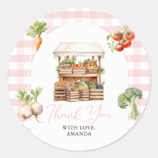 Locally Grown Fresh Market Baby Shower Gingham Classic Round Sticker