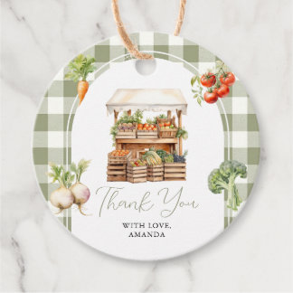 Locally Grown Fresh Market Baby Shower Gingham Favour Tags