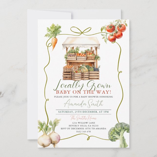 Locally Grown Fresh Market Baby Shower Gingham Invitation (Front)