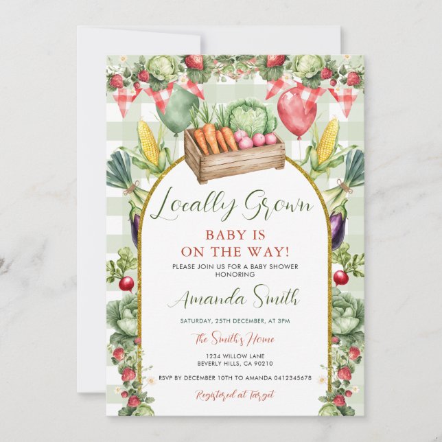 Locally Grown Fresh Market Baby Shower Gingham Invitation (Front)