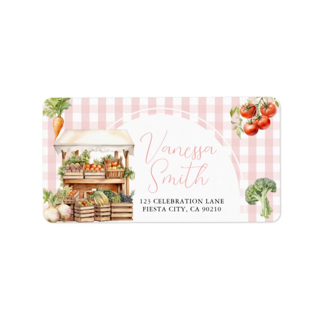 Locally Grown Fresh Market Baby Shower Gingham Label (Front)