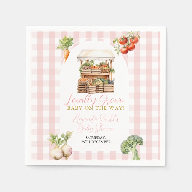Locally Grown Fresh Market Baby Shower Gingham Napkin (Front)