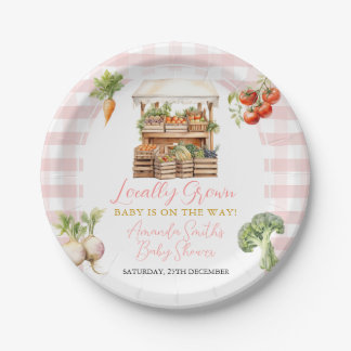 Locally Grown Fresh Market Baby Shower Gingham Paper Plate