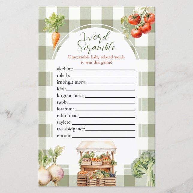 Locally Grown Fresh Market Word Scramble Game (Front)