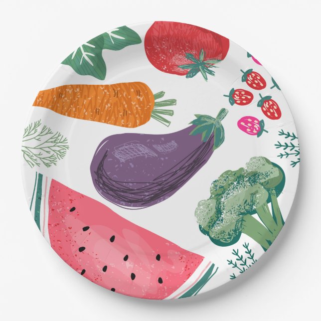 Locally Grown Fruits and Vegetables Paper Plates  (Front)