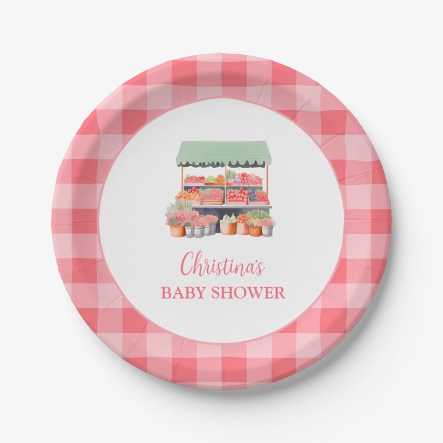 Locally Grown Gingham Baby Shower Paper Plate (Front)