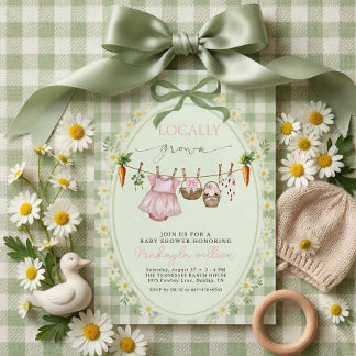 Locally Grown gingham Farmers Baby Girl Shower Invitation