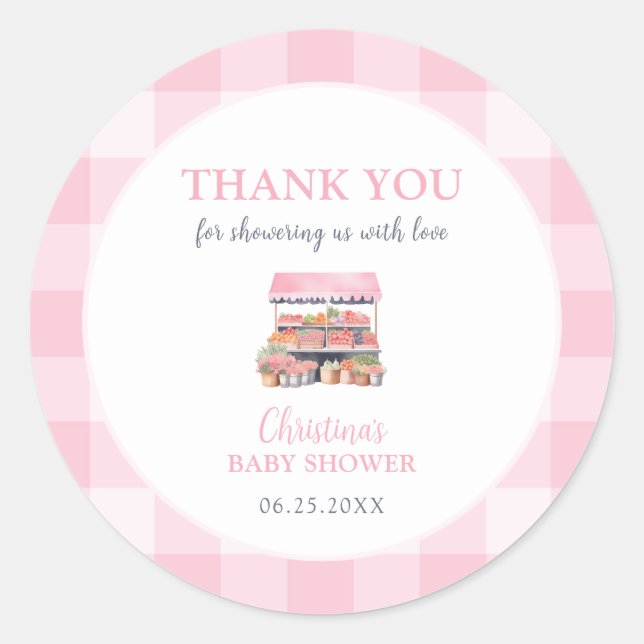 Locally Grown Girl Baby Shower Thank You Classic Round Sticker (Front)