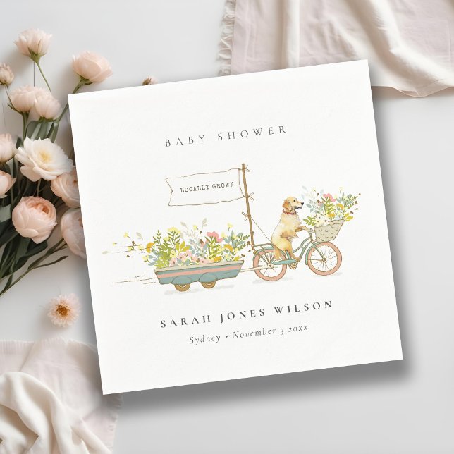 Locally Grown Golden Retriever Floral Baby Shower Napkin (Creator Uploaded)
