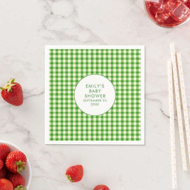 Locally Grown Green Gingham Name Baby Shower  Napkin (Insitu)