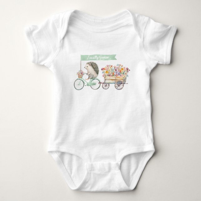 Locally Grown Hedgehog Baby Bodysuit – Green (Front)