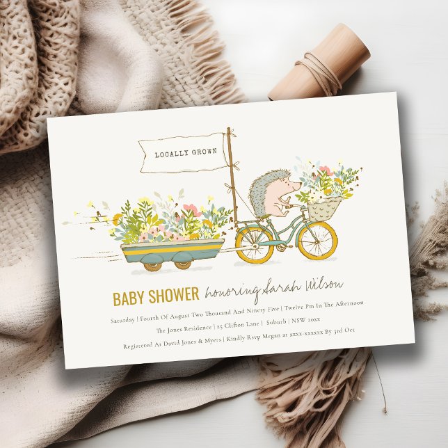 Locally Grown Hedgehog Floral Baby Shower Invite (Creator Uploaded)