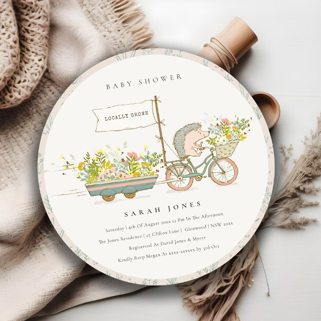 Locally Grown Hedgehog Floral Baby Shower Invite (Creator Uploaded)