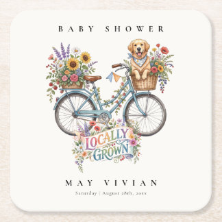 Locally Grown & Loved Baby Shower Square Paper Coaster