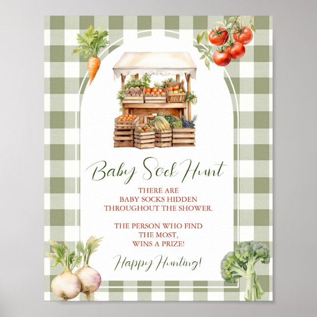 Locally Grown Market Baby Shower Baby Sock Hunt Poster (Front)