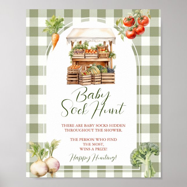 Locally Grown Market Baby Shower Baby Sock Hunt Poster (Front)