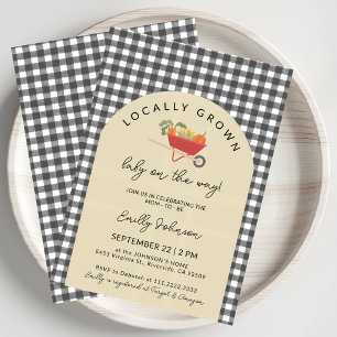 Locally Grown Modern Grey Gingham Baby Shower Invitation