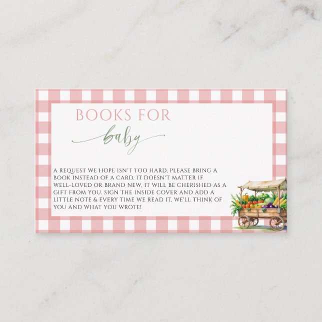 Locally Grown Pink Baby girl Shower books for baby Enclosure Card (Front)