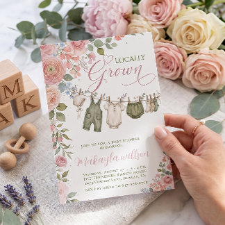 Locally Grown  Pink Farmers Baby Girl Shower  Invitation