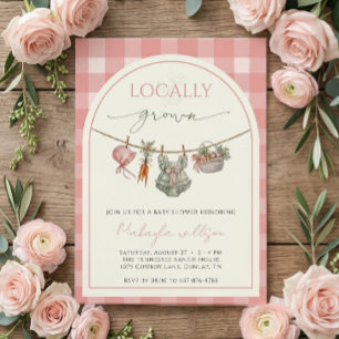 Locally Grown  Pink Farmers Baby Girl Shower  Invitation