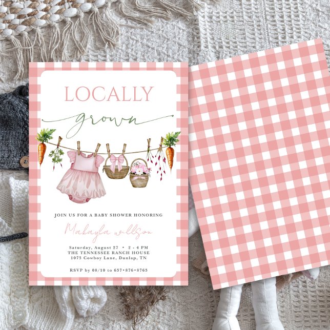 Locally Grown  Pink Farmers Baby Girl Shower  Invitation (Creator Uploaded)