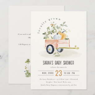 Locally Grown Pumpkin Cart Watercolor Baby Shower Invitation