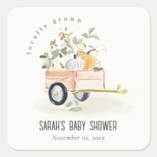 Locally Grown Pumpkin Cart Watercolor Baby Shower Square Sticker