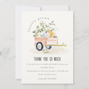 Locally Grown Pumpkin Cart Watercolor Baby Shower Thank You Card