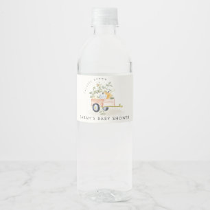 Locally Grown Pumpkin Cart Watercolor Baby Shower Water Bottle Label