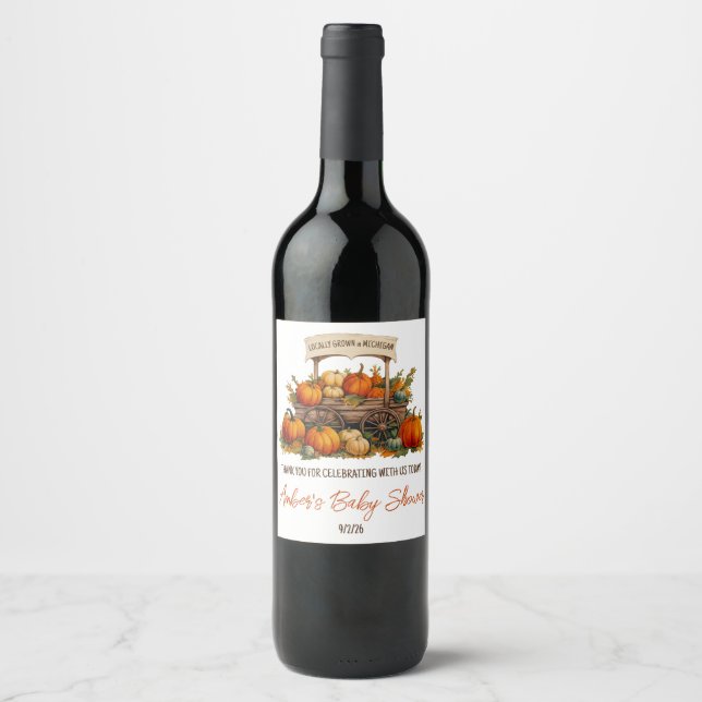 Locally Grown, Pumpkin Farmer's Market Baby Shower Wine Label (Front)