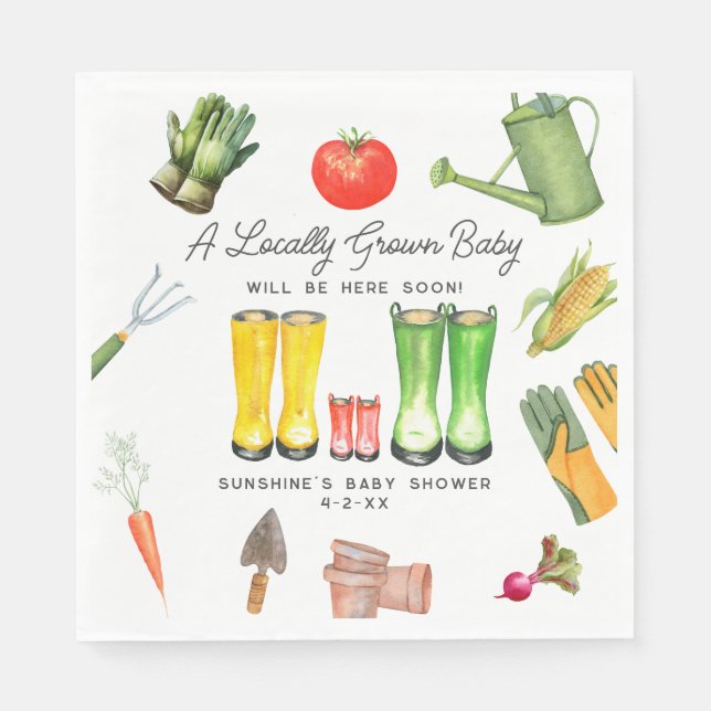 Locally Grown Red Boots Vegetable Baby Shower Napkin (Front)