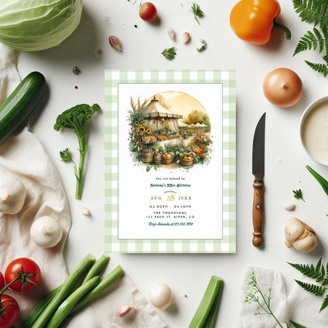 Locally Grown Rustic Farmers Market Birthday Party Invitation (Locally Grown Rustic Farmers Market Birthday Party Invitation)