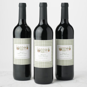 Locally Grown Sage Gingham Baby Shower  Wine Label