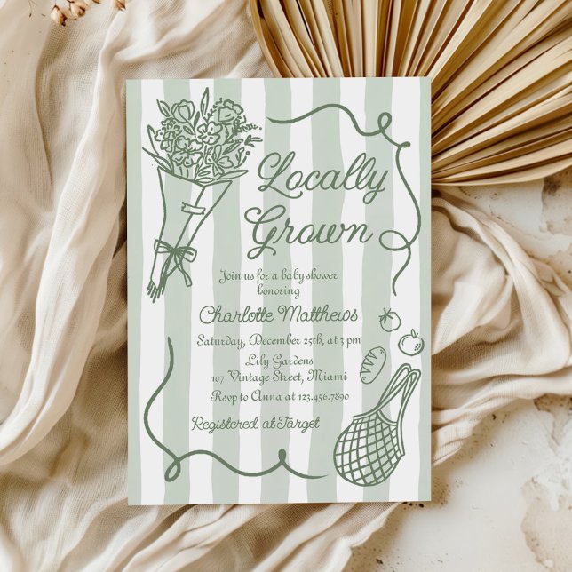 Locally Grown Sage Green Hand Drawn Baby Shower Invitation (Creator Uploaded)
