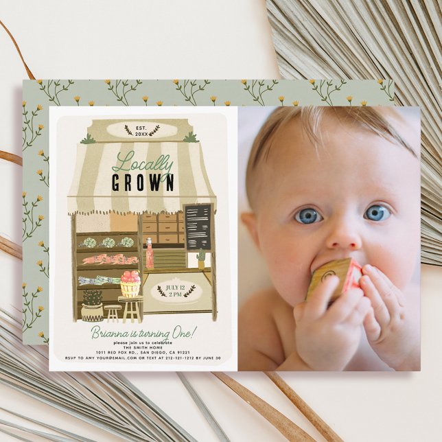Locally Grown Storefront Photo 1st Birthday Invitation (Creator Uploaded)