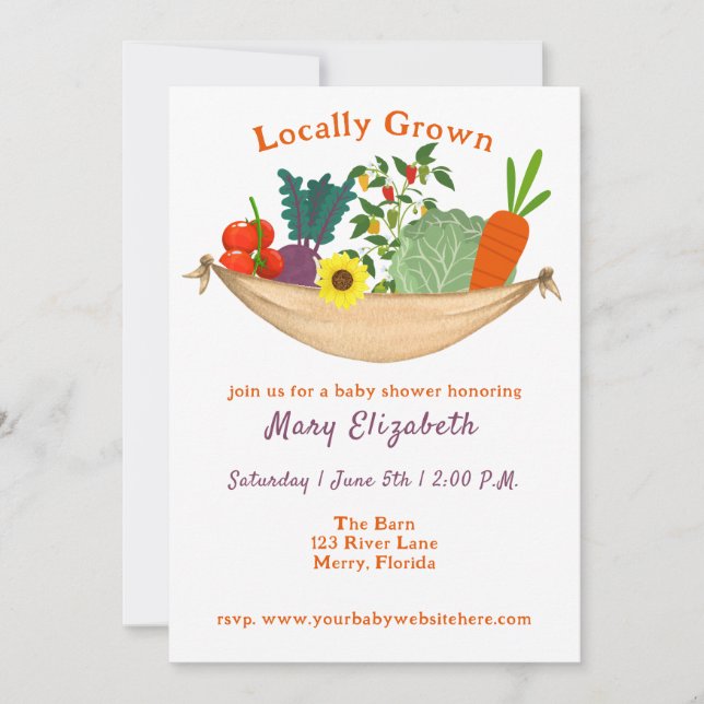 Locally Grown Vegetable Basket Baby Shower Invitation (Front)