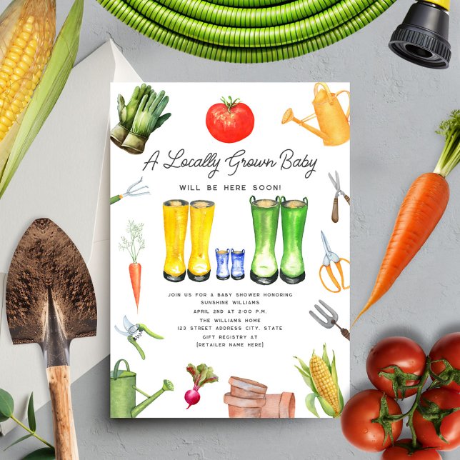 Locally Grown Vegetable Garden Boy Baby Shower Invitation (Creator Uploaded)