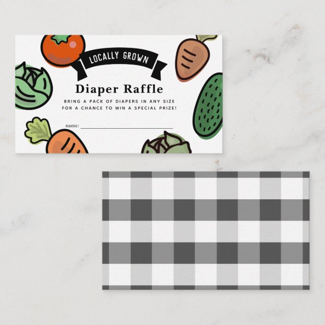 Locally Grown Vegetable White Diaper Raffle Ticket Enclosure Card (Front/Back)